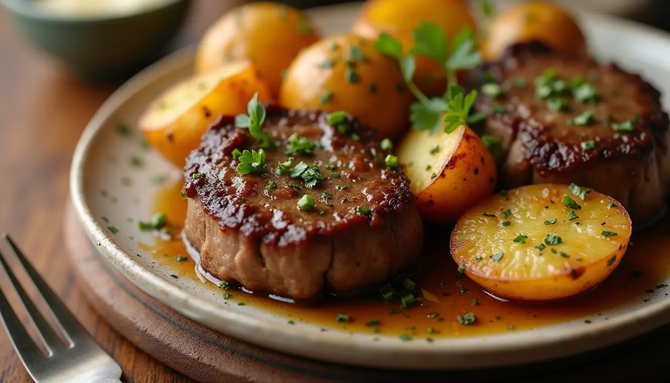 Garlic Butter Steak Bites and Potatoes Recipe