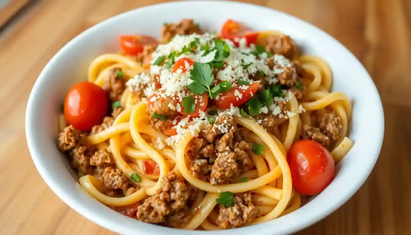 Loaded Bacon Cheeseburger Alfredo Pasta