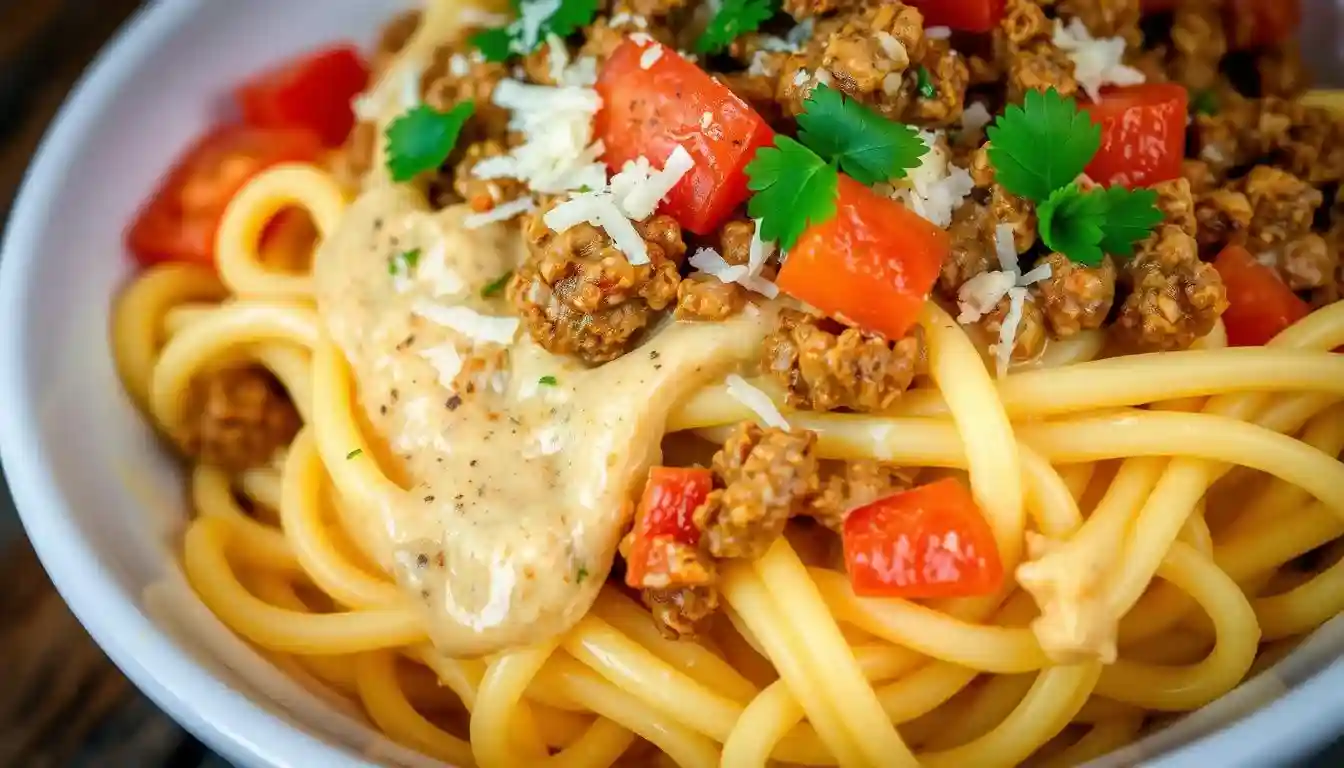 Loaded Bacon Cheeseburger Alfredo Pasta