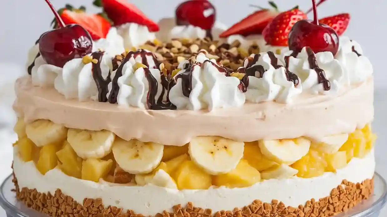 No Bake Banana Split Cake Recipe