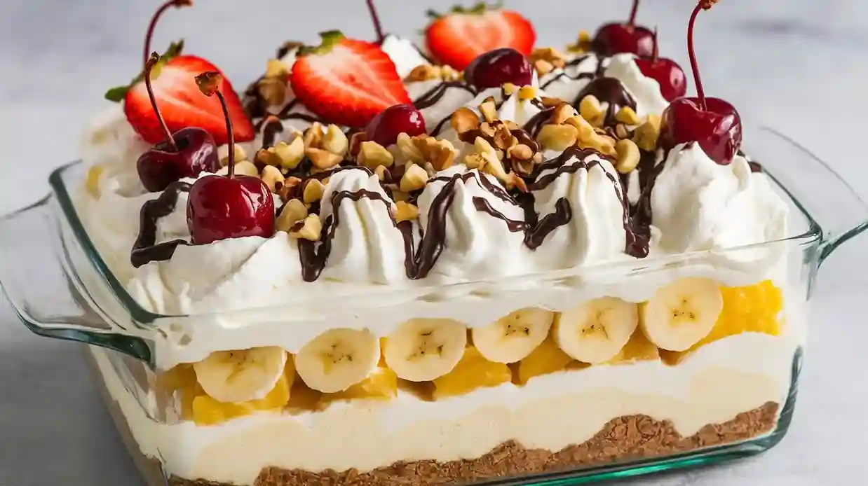 No Bake Banana Split Cake