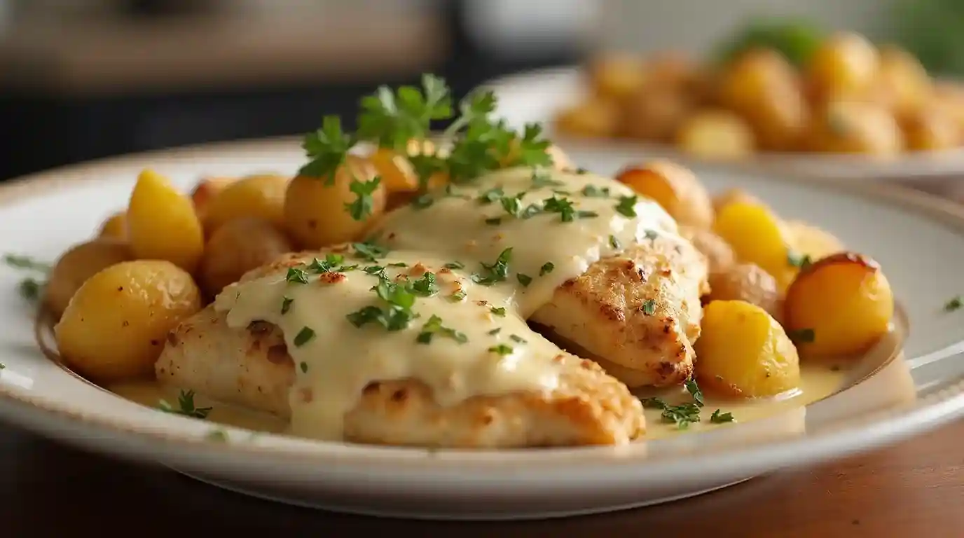 Creamy Garlic Parmesan Chicken and Potatoes Recipe